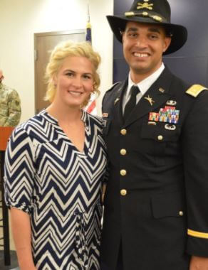 Damaris Sanders with her wife Adeline Gray at Cheyenne Mountain Air Force Station during his promotion.